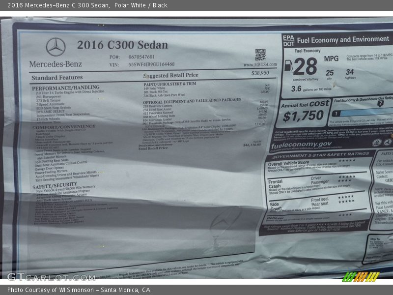 Polar White / Black 2016 Mercedes-Benz C 300 Sedan