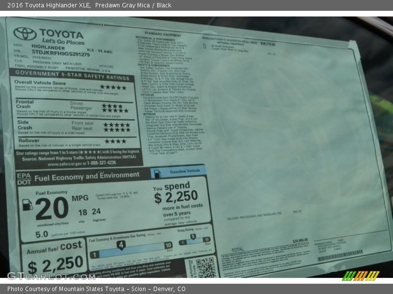 Predawn Gray Mica / Black 2016 Toyota Highlander XLE