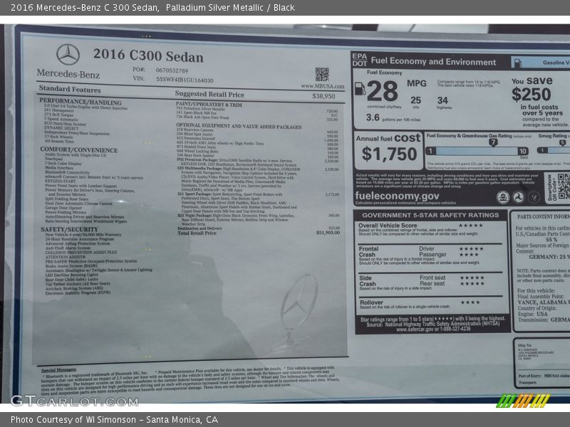Palladium Silver Metallic / Black 2016 Mercedes-Benz C 300 Sedan