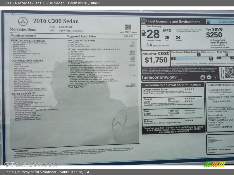Polar White / Black 2016 Mercedes-Benz C 300 Sedan