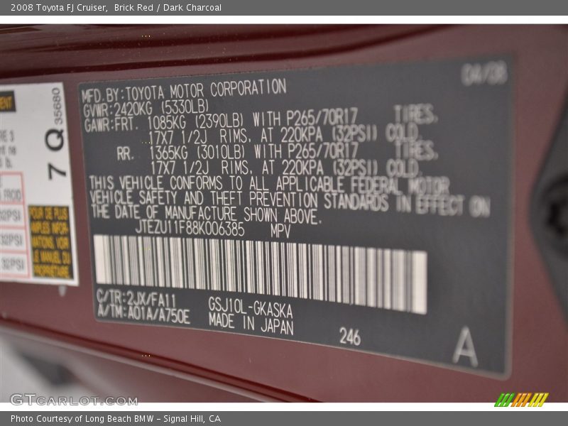 Brick Red / Dark Charcoal 2008 Toyota FJ Cruiser