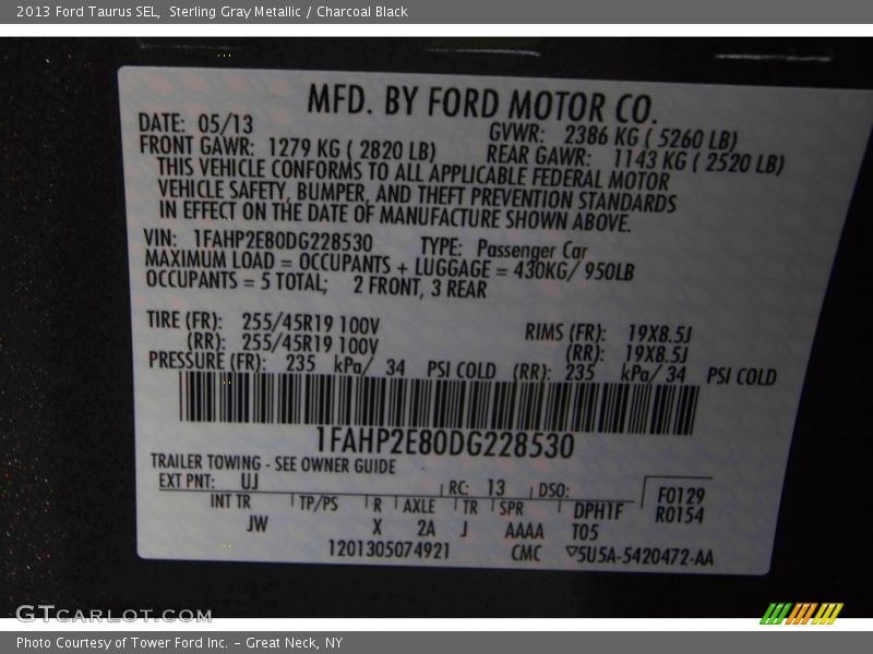 Sterling Gray Metallic / Charcoal Black 2013 Ford Taurus SEL