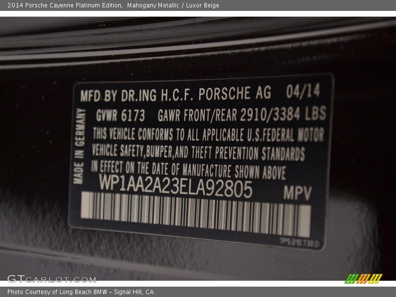 Mahogany Metallic / Luxor Beige 2014 Porsche Cayenne Platinum Edition