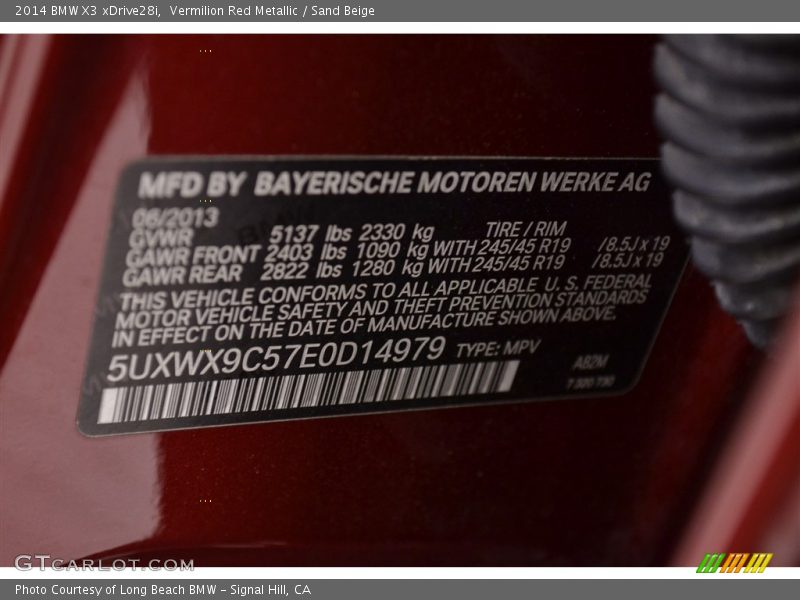 Vermilion Red Metallic / Sand Beige 2014 BMW X3 xDrive28i