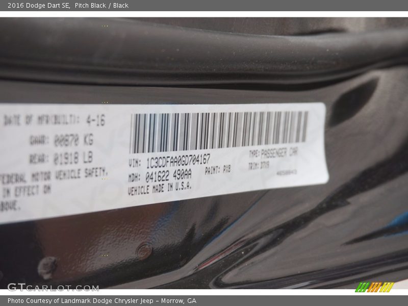 Pitch Black / Black 2016 Dodge Dart SE