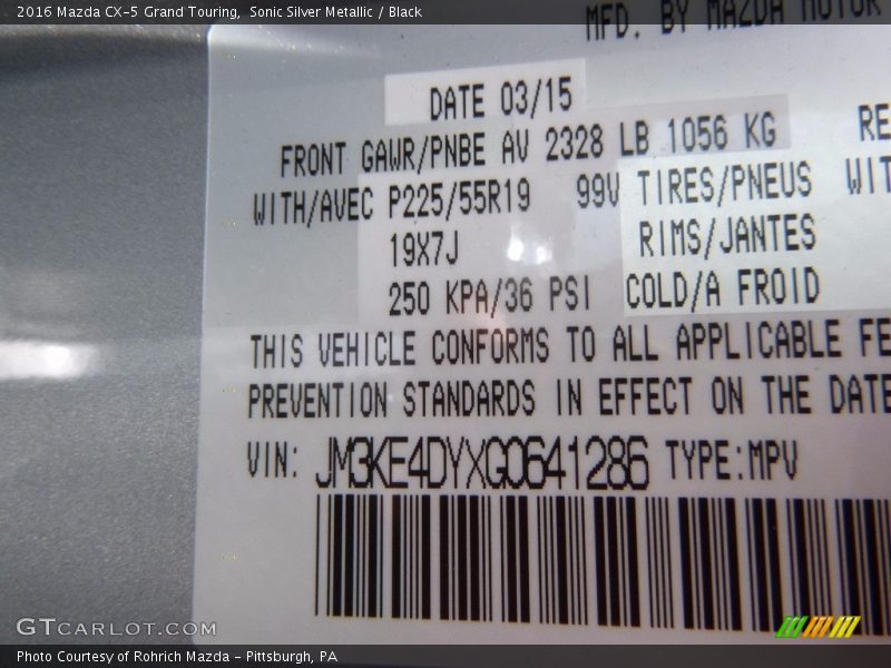 Sonic Silver Metallic / Black 2016 Mazda CX-5 Grand Touring