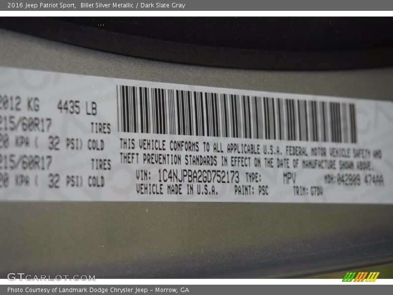 Billet Silver Metallic / Dark Slate Gray 2016 Jeep Patriot Sport
