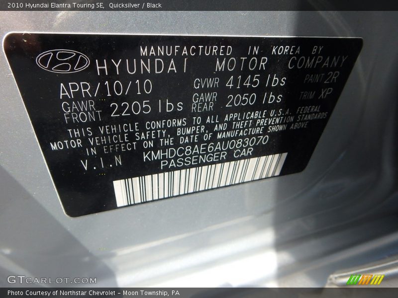 Quicksilver / Black 2010 Hyundai Elantra Touring SE