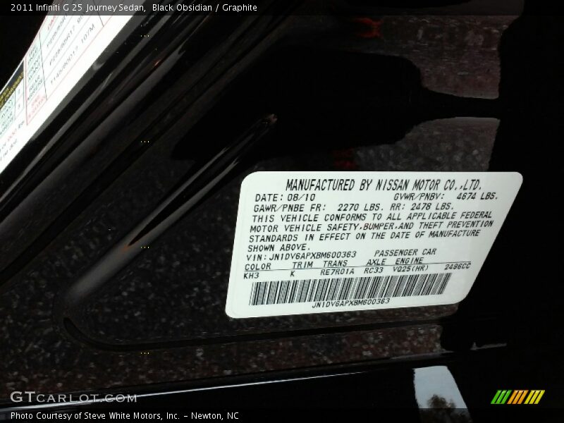 Black Obsidian / Graphite 2011 Infiniti G 25 Journey Sedan
