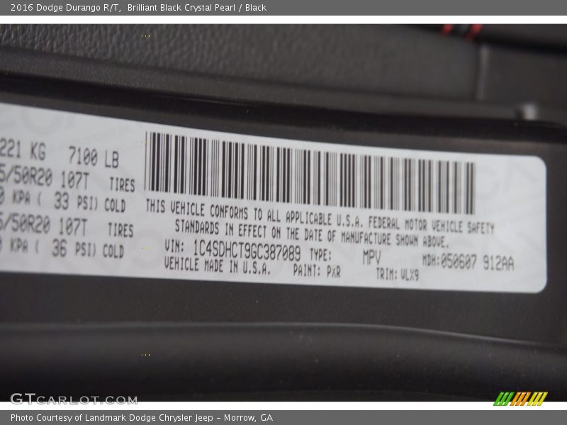 Brilliant Black Crystal Pearl / Black 2016 Dodge Durango R/T