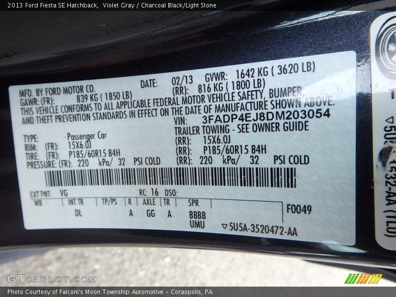 Violet Gray / Charcoal Black/Light Stone 2013 Ford Fiesta SE Hatchback