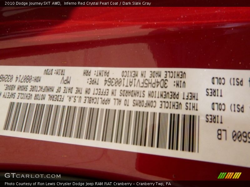 Inferno Red Crystal Pearl Coat / Dark Slate Gray 2010 Dodge Journey SXT AWD