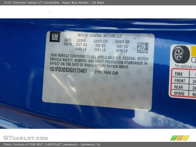 Hyper Blue Metallic / Jet Black 2016 Chevrolet Camaro LT Convertible