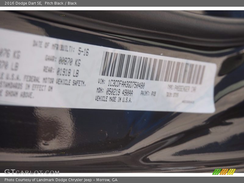 Pitch Black / Black 2016 Dodge Dart SE
