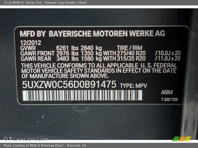 Platinum Gray Metallic / Black 2013 BMW X5 xDrive 35d