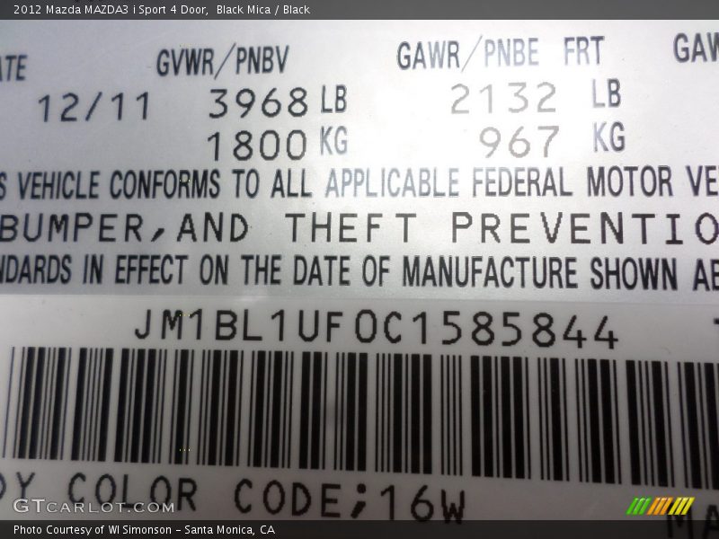 Black Mica / Black 2012 Mazda MAZDA3 i Sport 4 Door