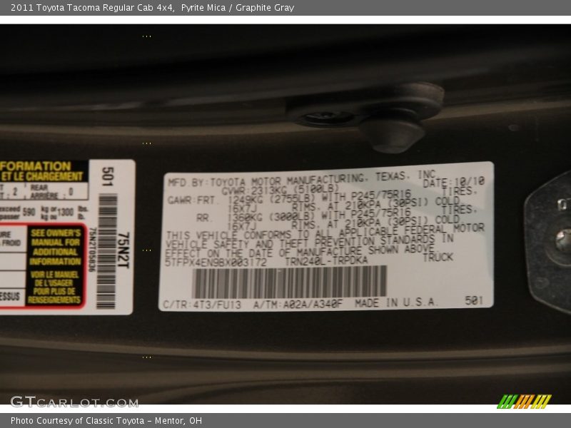 Pyrite Mica / Graphite Gray 2011 Toyota Tacoma Regular Cab 4x4