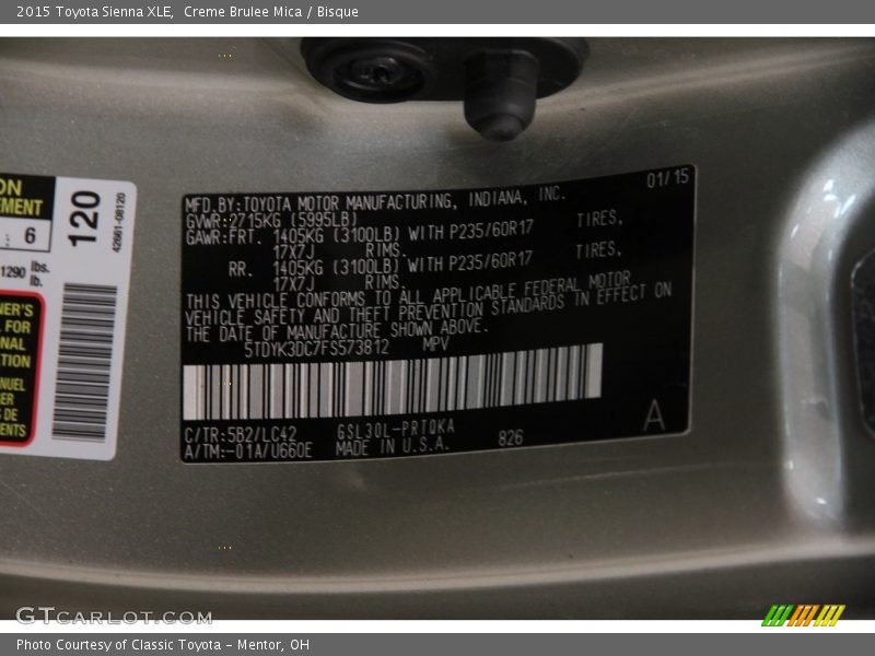 Creme Brulee Mica / Bisque 2015 Toyota Sienna XLE