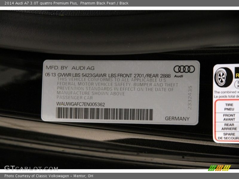 Phantom Black Pearl / Black 2014 Audi A7 3.0T quattro Premium Plus