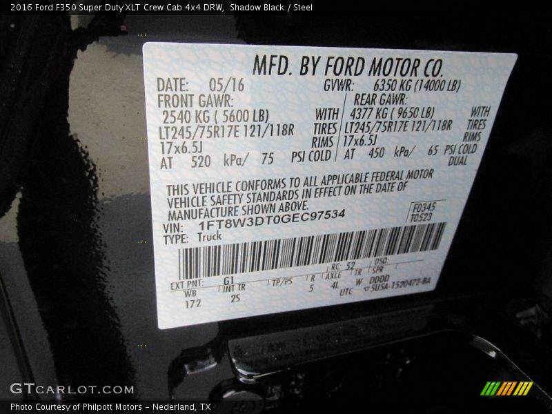 Shadow Black / Steel 2016 Ford F350 Super Duty XLT Crew Cab 4x4 DRW
