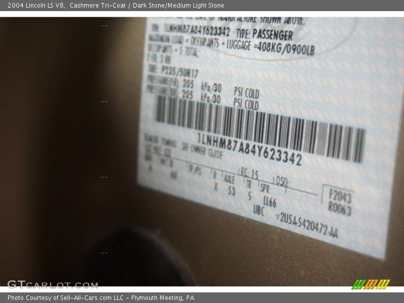 Cashmere Tri-Coat / Dark Stone/Medium Light Stone 2004 Lincoln LS V8