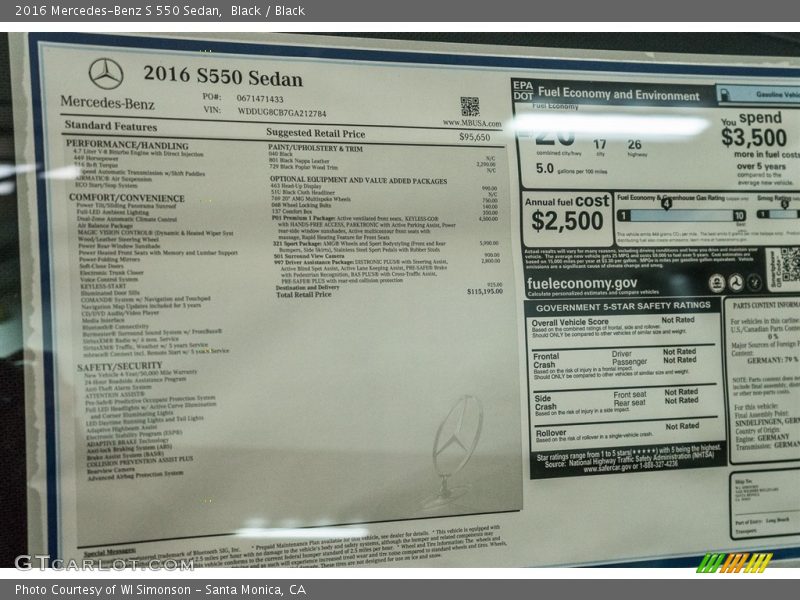 Black / Black 2016 Mercedes-Benz S 550 Sedan