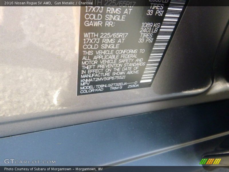 Gun Metallic / Charcoal 2016 Nissan Rogue SV AWD