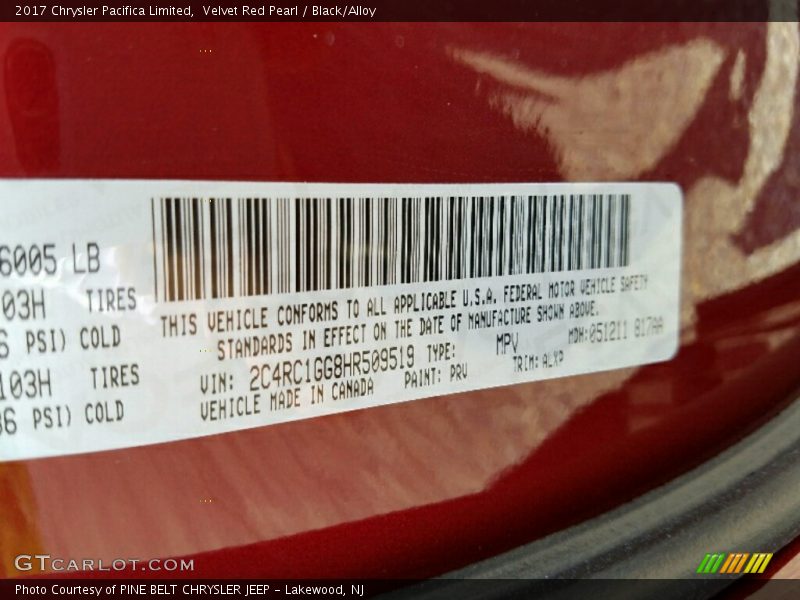 Velvet Red Pearl / Black/Alloy 2017 Chrysler Pacifica Limited
