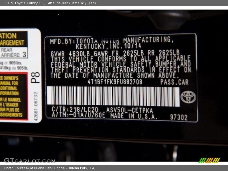 Attitude Black Metallic / Black 2015 Toyota Camry XSE