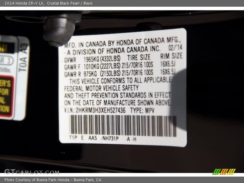 Crystal Black Pearl / Black 2014 Honda CR-V LX