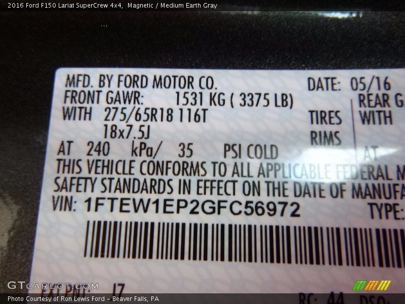 Magnetic / Medium Earth Gray 2016 Ford F150 Lariat SuperCrew 4x4