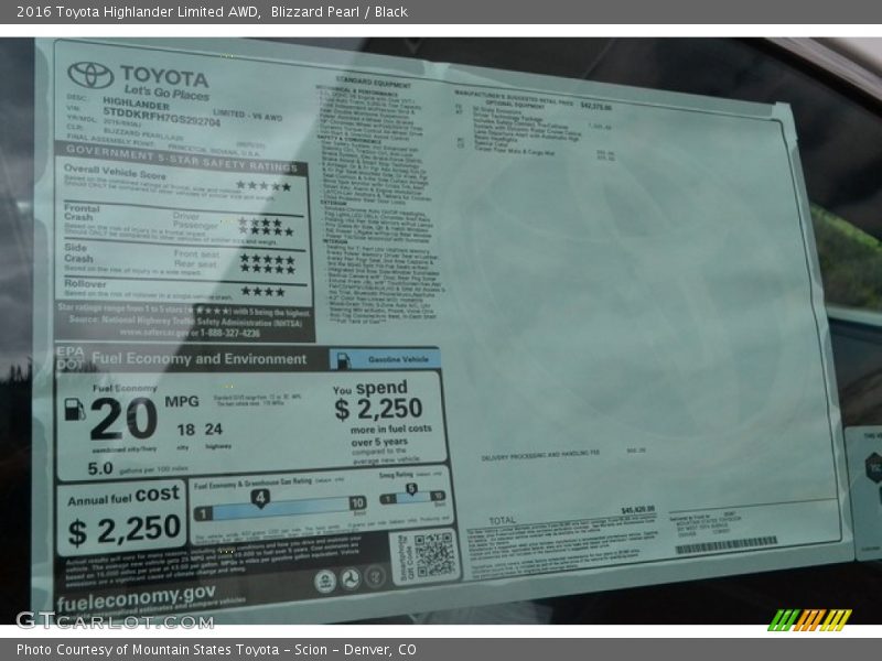 Blizzard Pearl / Black 2016 Toyota Highlander Limited AWD