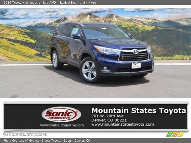 Nautical Blue Metallic / Ash 2016 Toyota Highlander Limited AWD