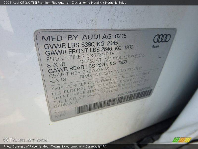 Glacier White Metallic / Pistachio Beige 2015 Audi Q5 2.0 TFSI Premium Plus quattro