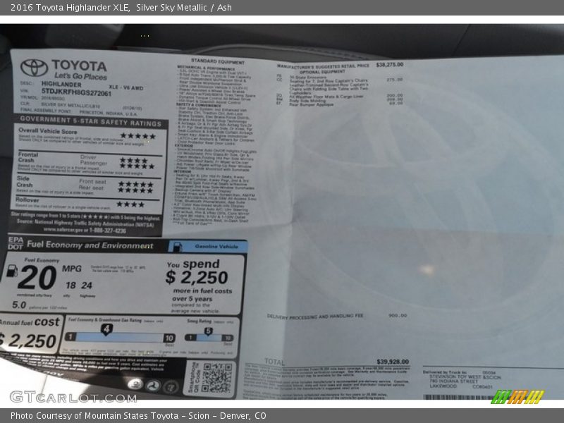 Silver Sky Metallic / Ash 2016 Toyota Highlander XLE