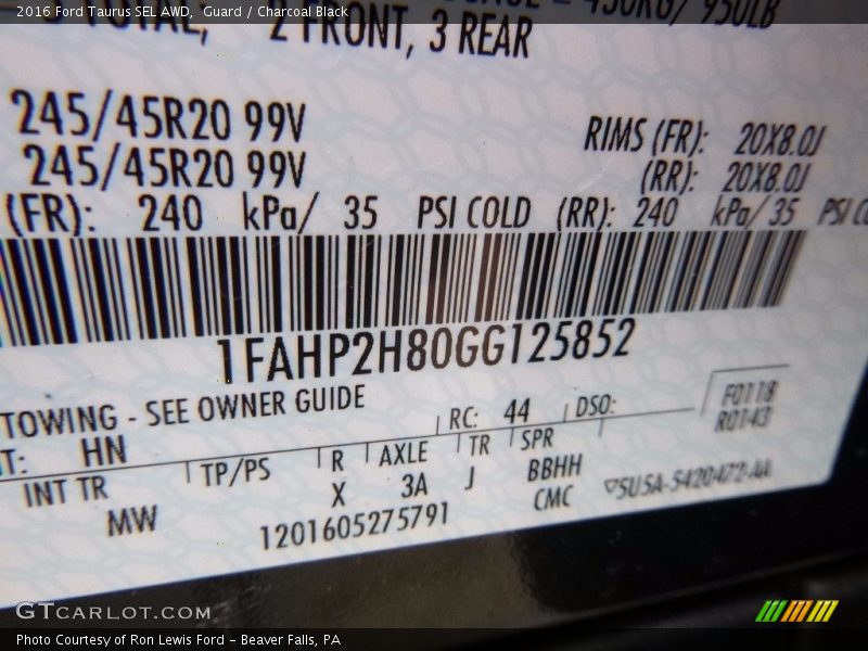 Guard / Charcoal Black 2016 Ford Taurus SEL AWD