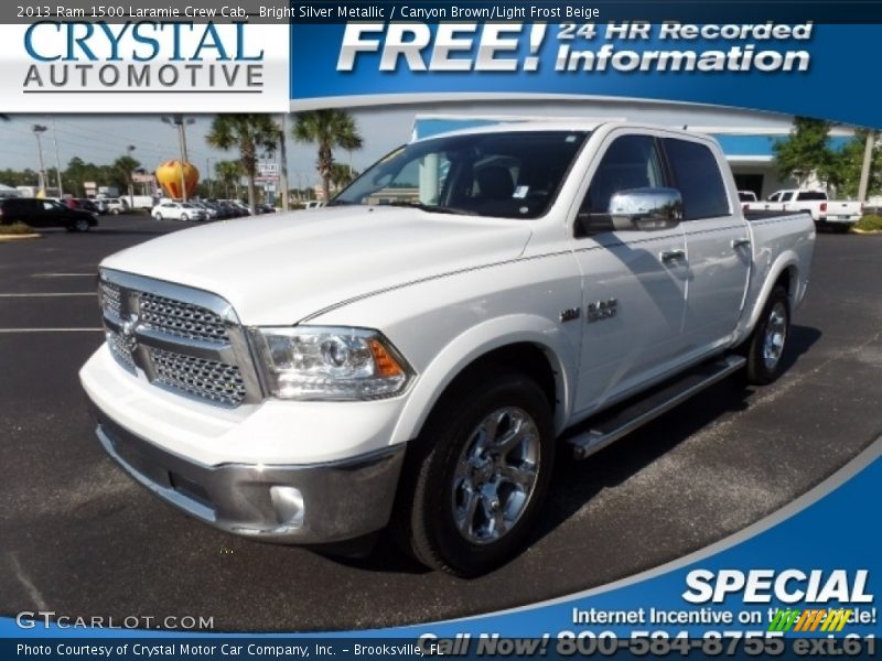 Bright Silver Metallic / Canyon Brown/Light Frost Beige 2013 Ram 1500 Laramie Crew Cab
