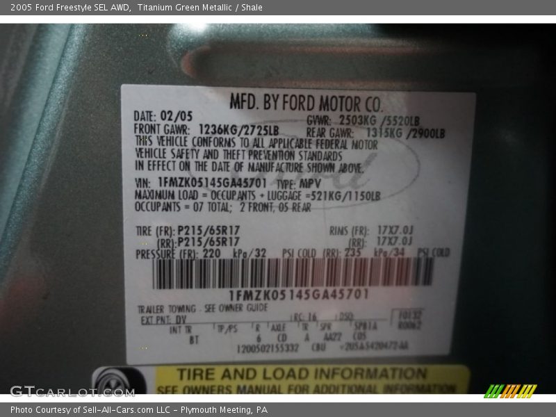 Titanium Green Metallic / Shale 2005 Ford Freestyle SEL AWD