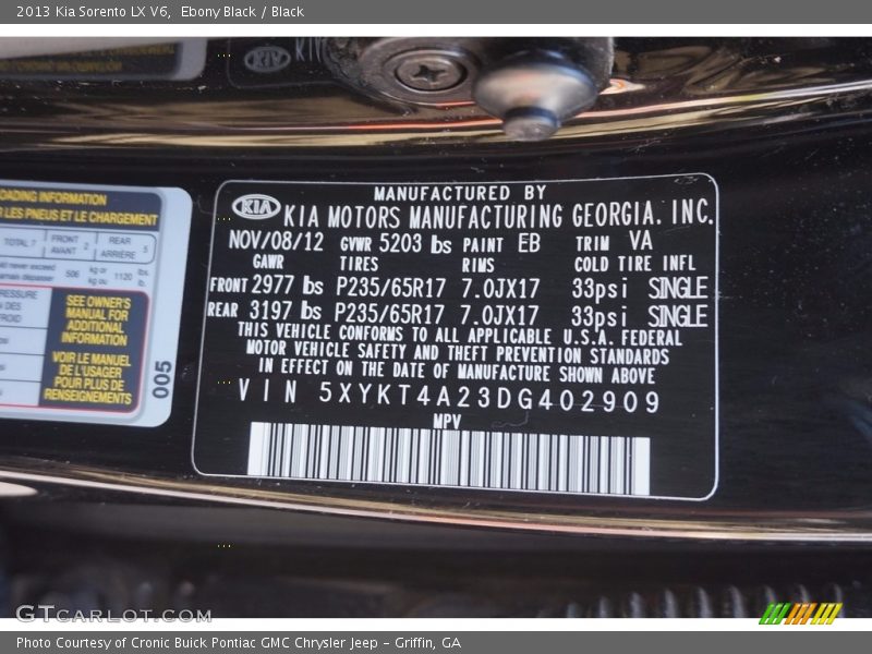Ebony Black / Black 2013 Kia Sorento LX V6