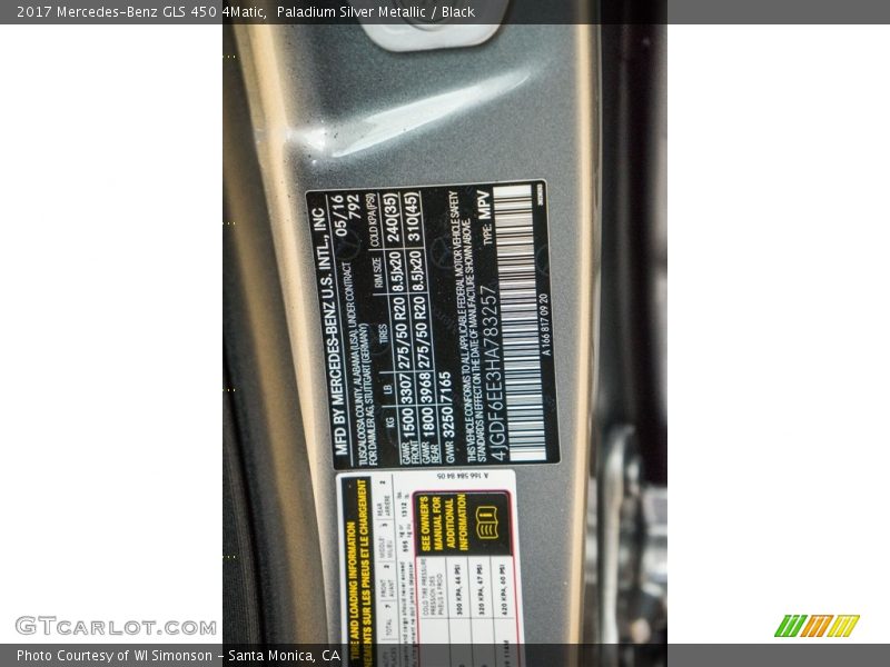 2017 GLS 450 4Matic Paladium Silver Metallic Color Code 792