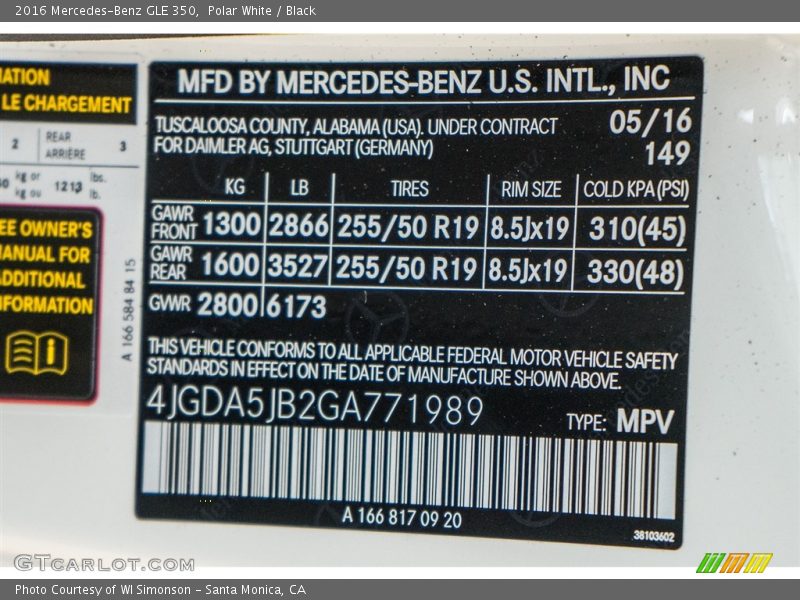 Polar White / Black 2016 Mercedes-Benz GLE 350