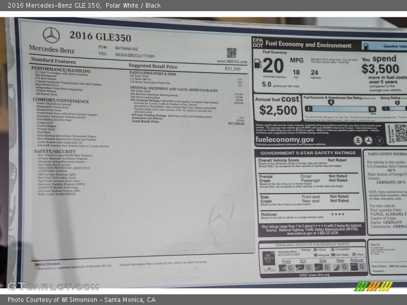 Polar White / Black 2016 Mercedes-Benz GLE 350