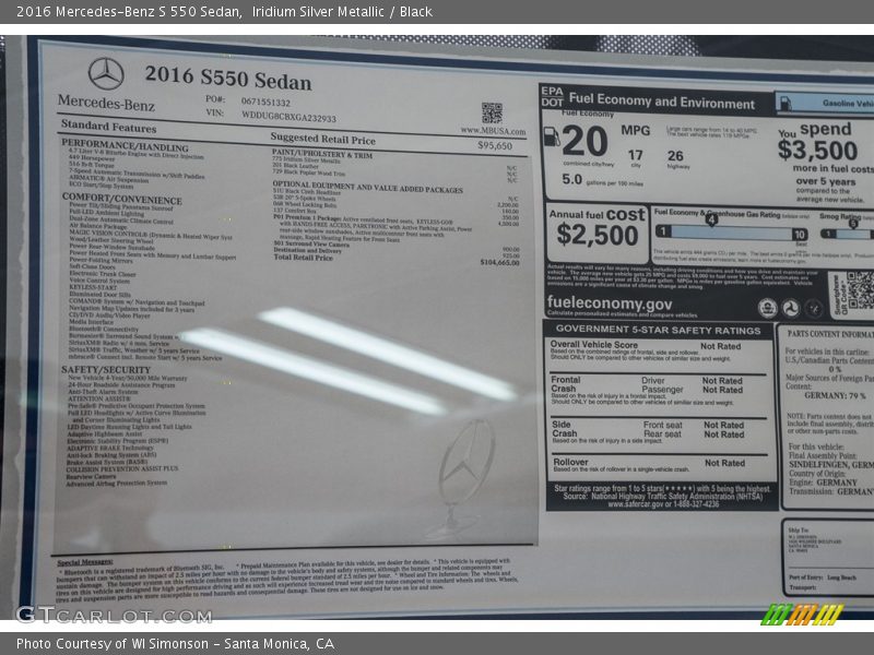 Iridium Silver Metallic / Black 2016 Mercedes-Benz S 550 Sedan