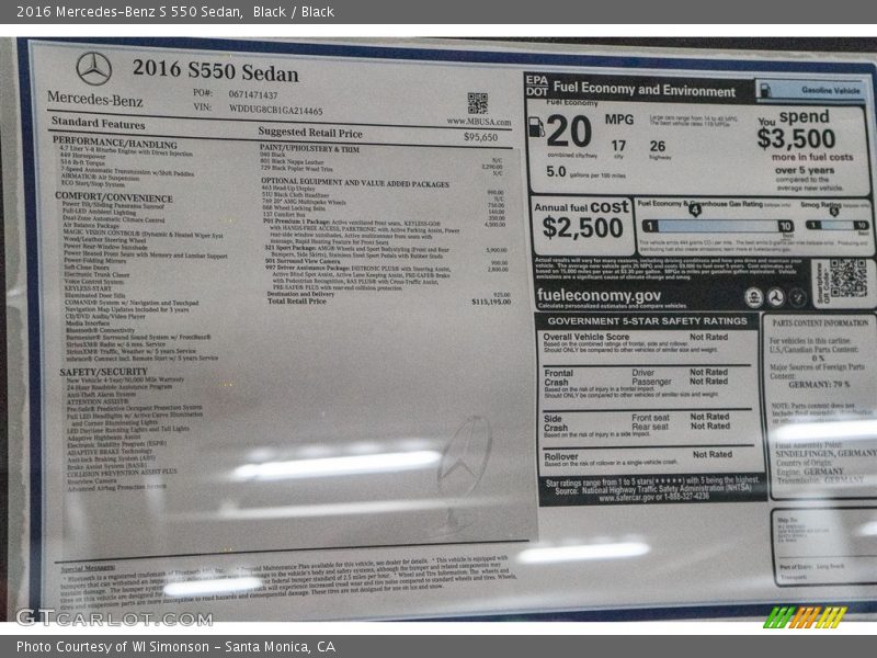 Black / Black 2016 Mercedes-Benz S 550 Sedan