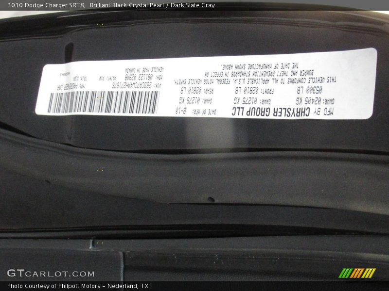 Brilliant Black Crystal Pearl / Dark Slate Gray 2010 Dodge Charger SRT8