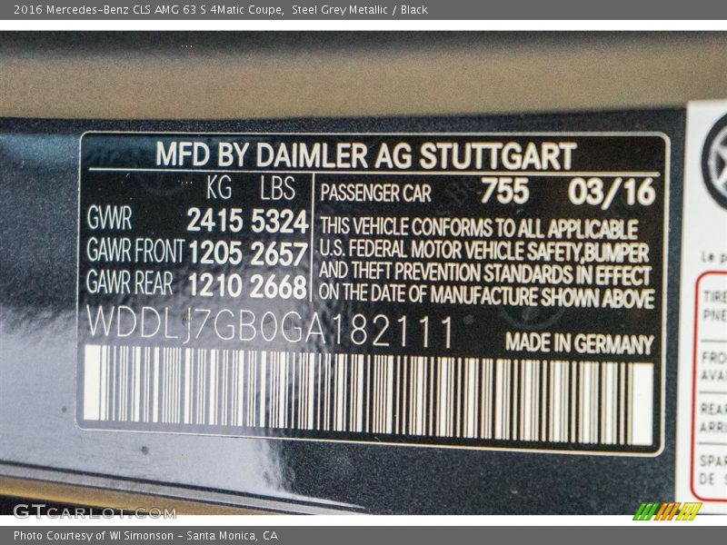 Steel Grey Metallic / Black 2016 Mercedes-Benz CLS AMG 63 S 4Matic Coupe