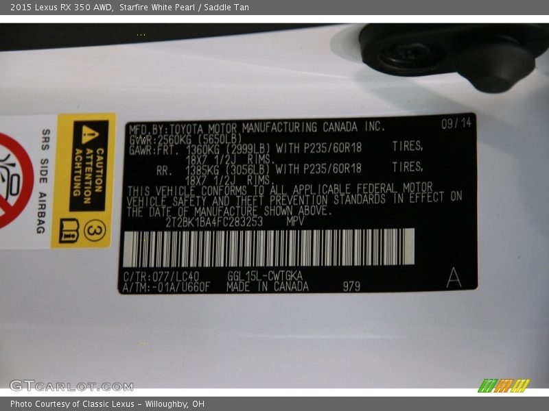 Starfire White Pearl / Saddle Tan 2015 Lexus RX 350 AWD