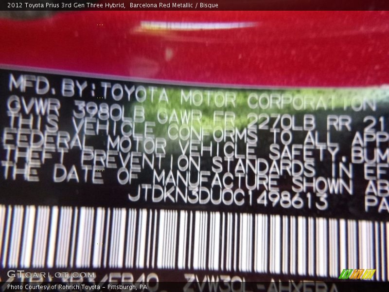 Barcelona Red Metallic / Bisque 2012 Toyota Prius 3rd Gen Three Hybrid