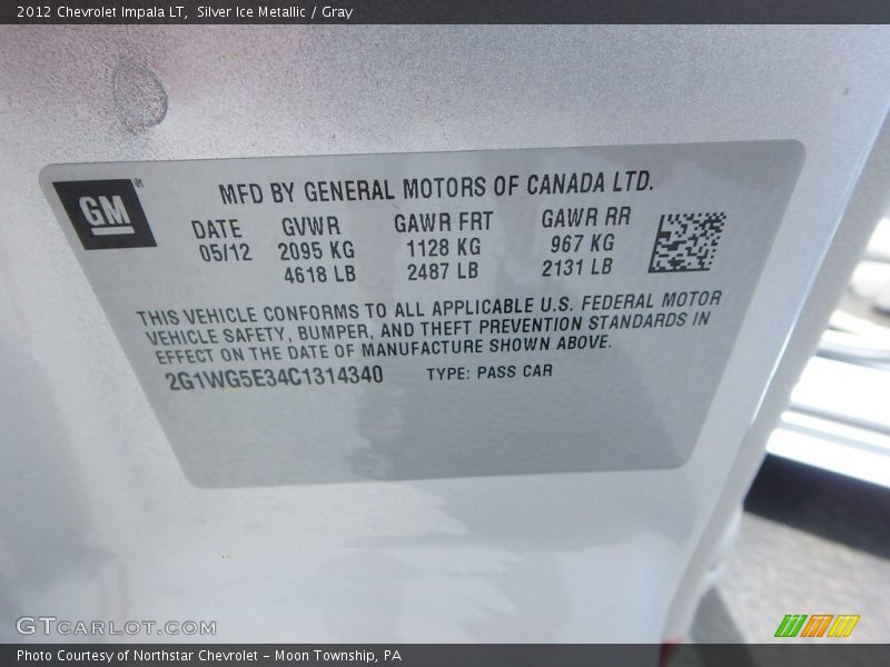Silver Ice Metallic / Gray 2012 Chevrolet Impala LT