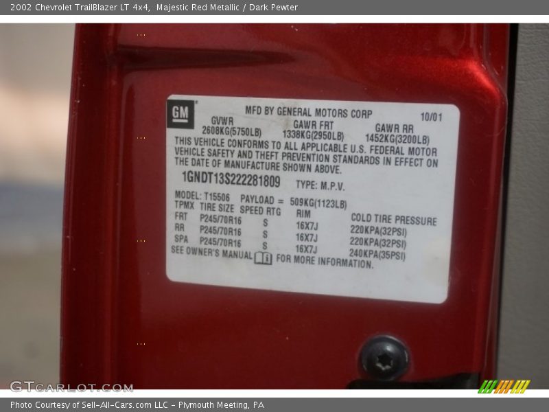 Majestic Red Metallic / Dark Pewter 2002 Chevrolet TrailBlazer LT 4x4